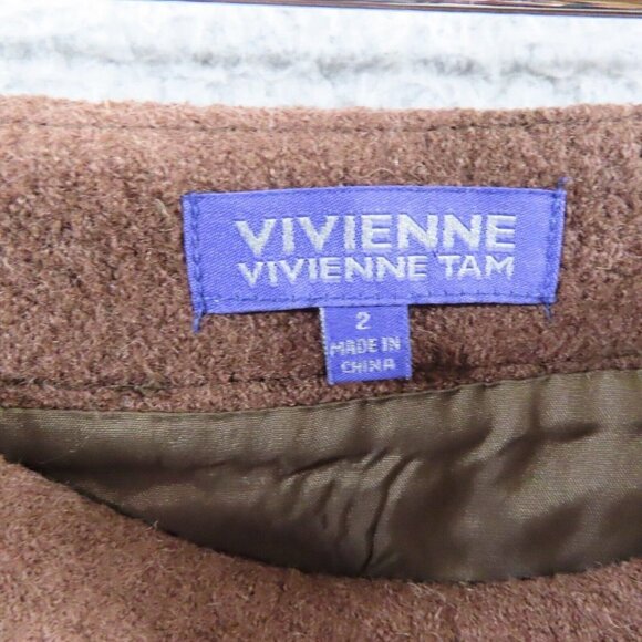 Vintage Vivienne Tam Skirt 2 Wool Viscose Rayon Trim Lined 1990s Classic Brown - Picture 7 of 9